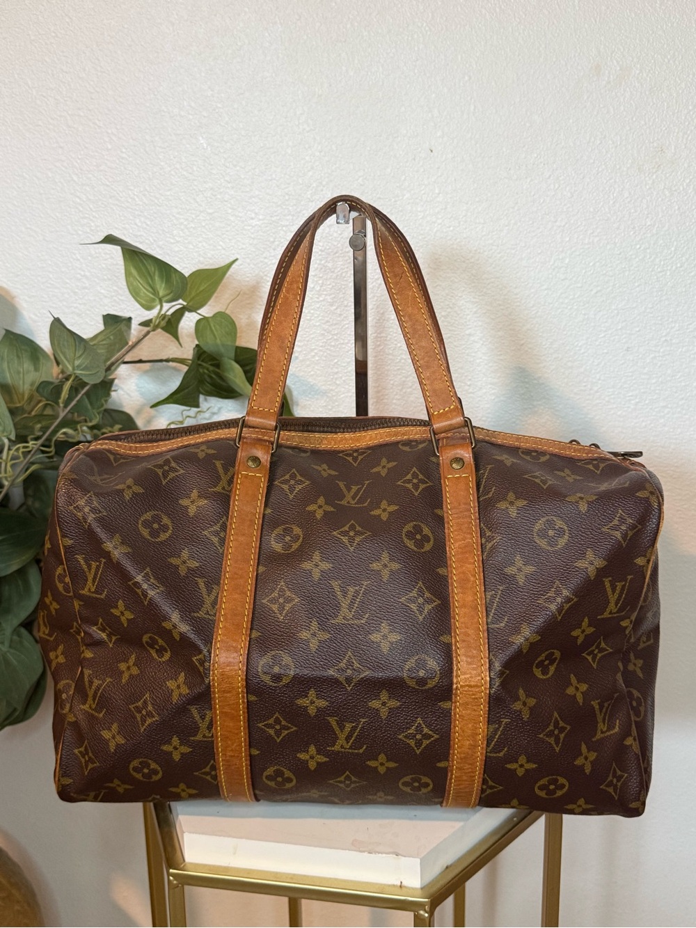 Louis Vuitton Brown Monogram Canvas Duffel with Tan Leather Trim